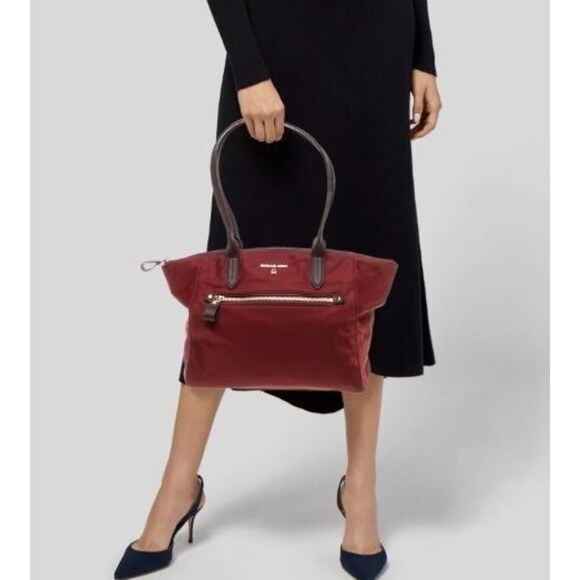 Michael Kors Handbags - Kelsey Medium Top-Zip Nylon Shoulder/Tote Bag in Burgundy